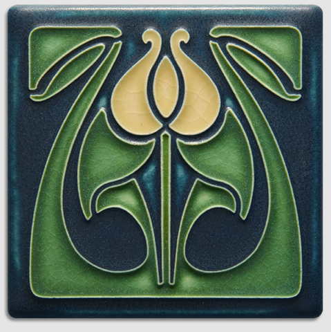 4x4 Tulip Bud Art Tile - Indigo