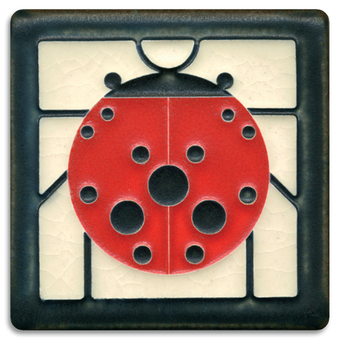 4x4 Ladybug with Border - White Art Tile