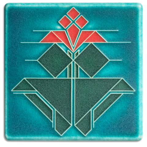 4x4 Avery Tulip Art Tile - Turquoise