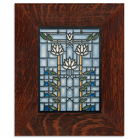 6x8 Waterlilies - Light Blue Art Tile, Framed