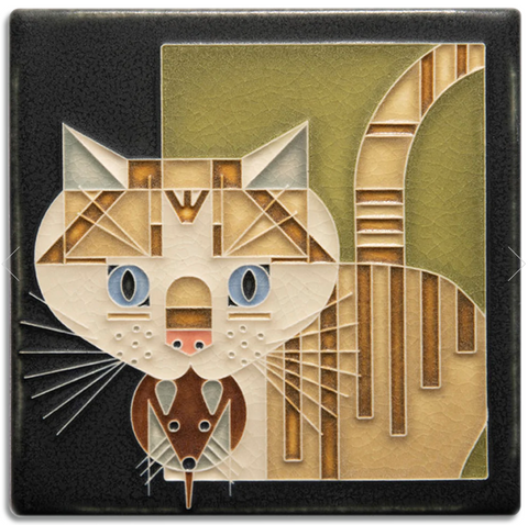 6x6 Barn Kitty Art Tile - Green