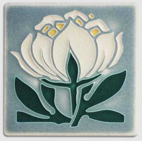 4x4 Peony Bloom - Grey Blue Art Tile