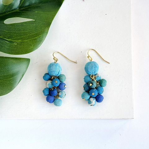 Kantha Azure Dangle Cluster Earrings