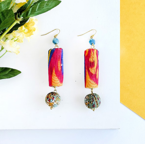 Cylindrical Kantha Earrings