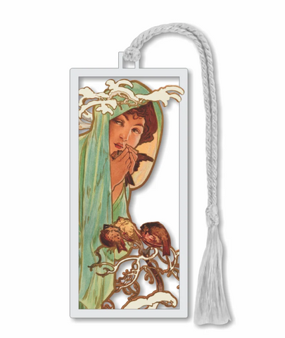 Winter Alphonse Mucha Metal Bookmark