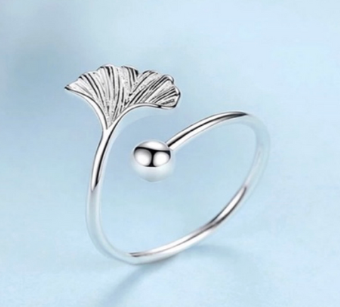 Sterling Silver Single Ginkgo Ring