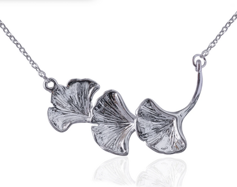 Sterling Silver Triple Ginkgo Leaf Necklace