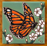 6x6 Monarch with White Flowers Ceramic Tile