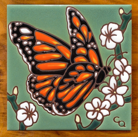 6x6 Monarch with White Flowers Ceramic Tile