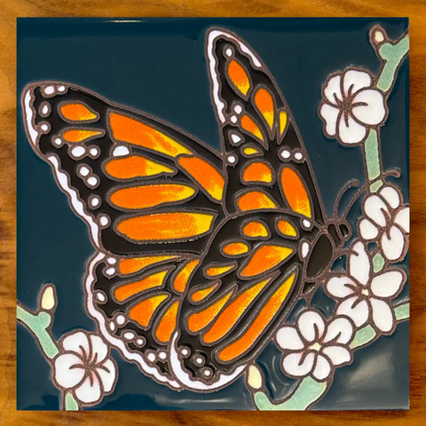 6x6 Monarch with White Flowers Ceramic Tile