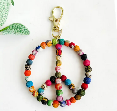Kantha Peace Symbol Keychain Bag Clip