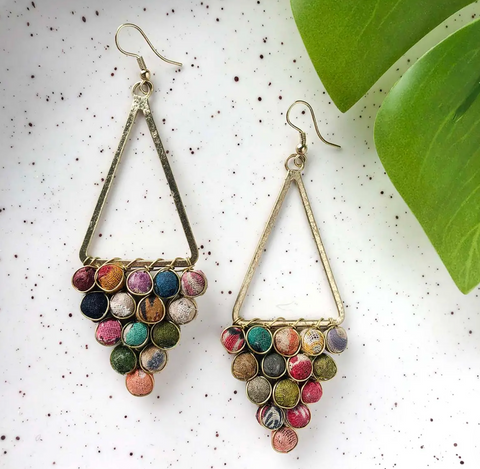 Kantha Reflective Chandelier Earrings