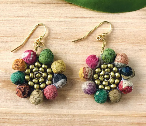 Kantha Sunflower Earrings