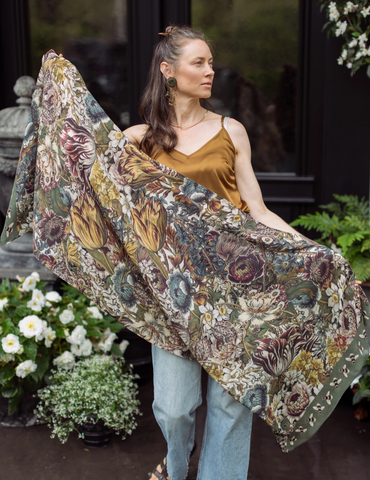 Love Grows Wild Floral Scarf with Bees