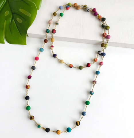 Dotted Kantha Long Necklace