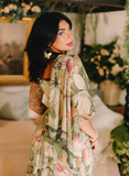 Fleur De Soleil Scarf with Magnolia Floral Print and Butterfly
