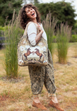 Born to Run Boho Linen Tote Bag with Wild Horses and Floral Print