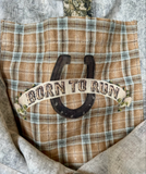 Born to Run Boho Linen Tote Bag with Wild Horses and Floral Print