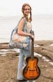 Peace Out Turquoise Linen Tote Bag with Doves and Sunrise