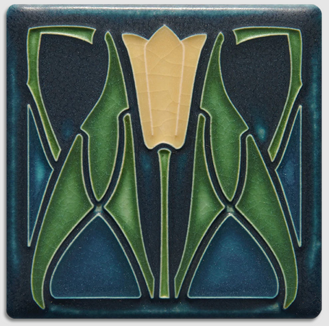 4x4 Lotus Art Tile - Indigo