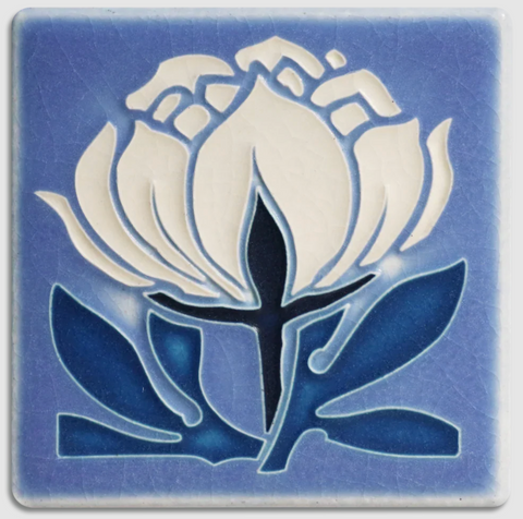 4x4 Peony Bloom - Pale Blue Art Tile
