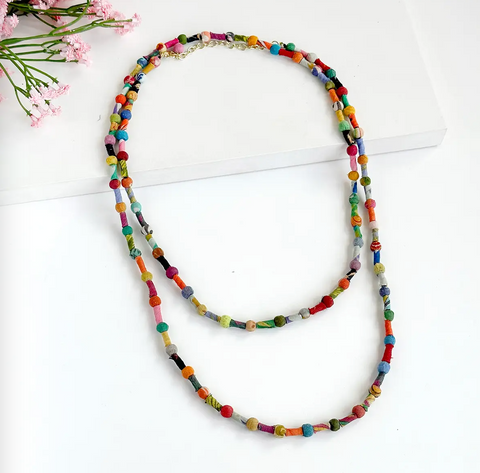Scrolled & Dotted Kantha Necklace
