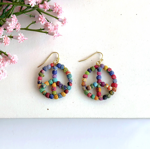 Kantha Milieu Peace Sign Earrings