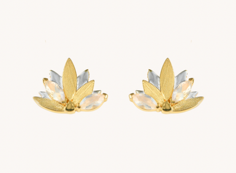 FLW Waterlilies Gold Studs - White