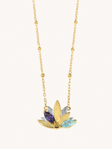 FLW Waterlilies Gold Necklace - Blue