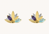 FLW Waterlilies Gold Studs - Blue