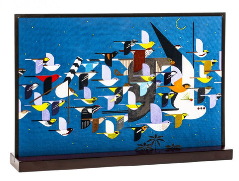 Charley Harper's "Mystery of the Missing Migrants" Art Glass
