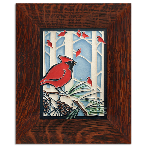6x8 Winter Cardinals Art Tile, Framed
